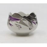 Late 20th Century Meissen bowl with grey and purple pattern, scalloped edge, blue makers mark and