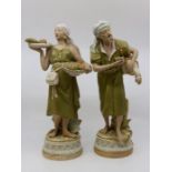 A pair of Royal Dux figures, water carrier, number 441 and fruit carrier, number 442, pink