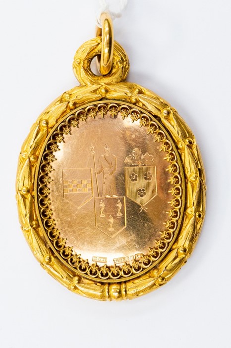 A 15ct gold medallion, the oval medallion presented by James Coates Esq providence Rhode Island to - Image 2 of 2