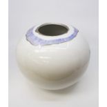 Meissen white glazed bowl with pale purple and silver linear detail blue back stamp, 2003, 25 cms