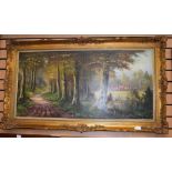 A large oil on canvas, woodland scene, Gesso, giltwood frame