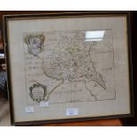 17th Century copper-engraved map of the East Riding of Yorkshire by Richard Blome, framed and