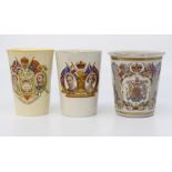 Two Royal Commemorative ceramic beakers, 1910 and 1937 plus a 1911 enamel beaker (3)