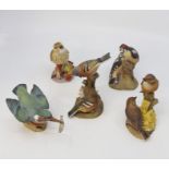 Royal Worcester figures of garden birds, thrush, linnets, chaffinch, kingfisher and woodpecker