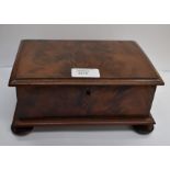 Victorian mahogany jewel box on bun feet, treen butter roller press, trinket box with image of