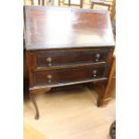 Small Oak Bureau with two drawers, drop down bureau front and automatic loapers. Partitioned