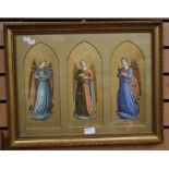 A pair of Gothic style angel prints, each depicting three angels playing different musical