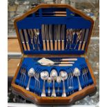 A 1940's C. Bros Sheffield, silver plated canteen of cutlery in walnut case, Old English pattern