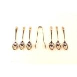 A set of six silver teaspoons, with a pair of sugar tongs, all Sheffield 1902, John Round, weight