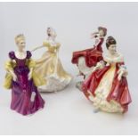 Four Royal Doulton late 20th Century lady figurines; Cheryl HN3253; Loretta HN2337; Ninette HN2379