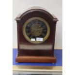 Mahogany cased 8 day mantle clock, hourly and 1/2 hour strike
