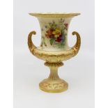 A Royal Worcester blush ivory floral painted campaign vase, circa 1897, pattern, 1926