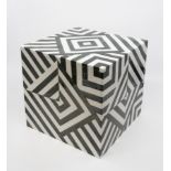 A late 20th Century Meissen 1993 studio style cube sculpture with geometric black/white design, 21