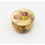 A painted Royal Worcester blush ivory miniature pot and cover, circa 1917