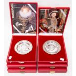 Six silver bowls, Royal interest, red leather cases, Charles I, Henry VIII, Elizabeth I, Elizabeth