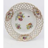A Meissen hand painted basket plate, circa 1910