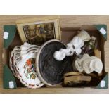 Collection of ceramics and plaques in Derby style, blank Royal Albert and Victorian items (Q)