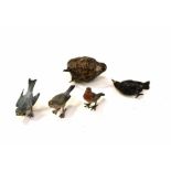 Assorted Austrian cold painted bronze and metal miniature birds, including robin, blackbird, etc (5)
