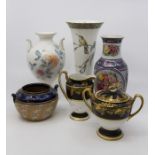 A Doulton and Slattery bowl; an Aynsley milk jug, sugar bowl in pattern 4715; a Wedgwood trumpet