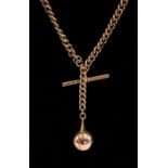 A 9ct curb link double Albert suspending a 9ct Masonic ball fob enclosing four Masonic symbols,