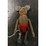 Schuco clockwork tumbling mouse, brown velvet with red shorts, circa 1930, fully working, without