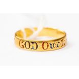 A 18ct gold enameled  ring, inscribed with enamel lettering  'God our love continue ever' London