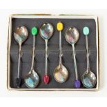 Coffee bean coffee spoons, 1950's contemporary harlequin colours, EPNS Sheffield