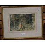 A pair of watercolours, one titled Wishing Well, other with two figures