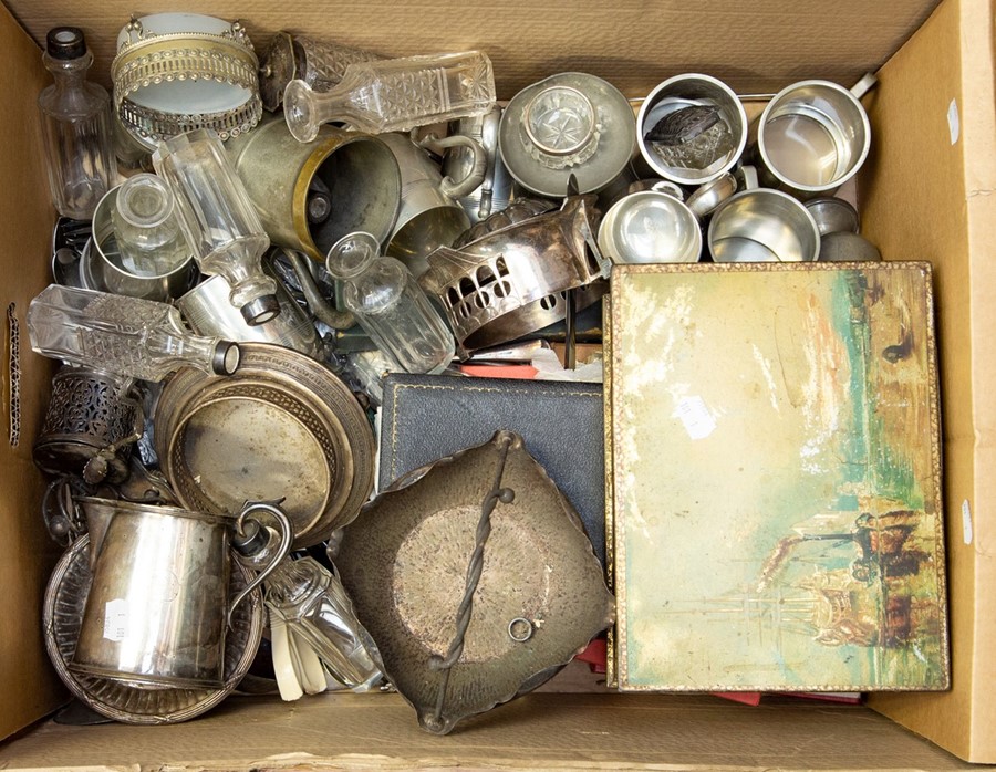 A collection of silver plate, some small silver items, cased flat wares, pewter etc