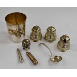 Hallmarked silver cheroot holder, EPNS cruet set ect (1bag)