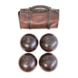 An Australian set of lawn bowls made by R.W Hensill and Sons, Henselite Super Grip, two in leather