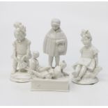 Three German PM & M girl statues and statue depicting Oriental ladies (four pieces)