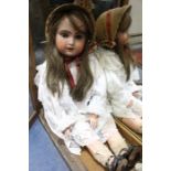 Antique doll, large at 33" tall approx, bisque head, probably Francois Gaultier, circa 1890,