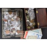 A collection of coins, UK and Continental versions, along with bank notes - 6.3 ozt approx (1 bag)