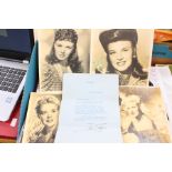 1940's autographed photographs and a letter Alice Faye Ginger Rogers etc (5)