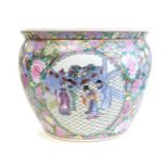Mid 20th century Japanese ceramic bowl decorated with Japanese figures and floral detail with red