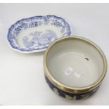 Mid 19th Century blue and white Davenport bowl along with a Wedgwood Jasper ware bowl, with silver