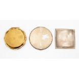 Two silver powder compacts, one white metal, Birmingham 1939 and a Stratton compact (3)