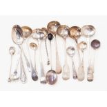 A group of various silver spoons, mostly salt spoons 19th and 20th century, weight approx 117gms