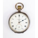 A silver cased open faced pocket watch, Harris Stone, Leeds