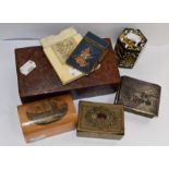 Assorted trinket boxes ,including treen and metal examples, one depicting Abbotsford, Cloisonne