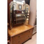 1930's Oak dressing table, with two drawers and triple mirror.
