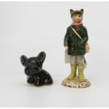 Late 20th Century Beswick Huntsman fox statue and Denby French bulldog statue