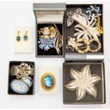 Insect costume brooches, white metal bracelet, and a quantity of gold and rhodium plate set