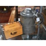 18th century Pewter tankard with lid, makers stamp in the interior. Mauchline ware interest; a good