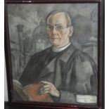 Early 20th century British School, "A half length portrait of a cleric", charcoal and pastel on