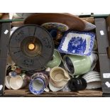 A mixed quantity of 20th Century ceramics including; blue and white jugs, Wedgwood plates and fondue