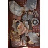 A collection of old pottery, Roman and English early slip ware tiles etc (Q)