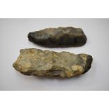 Two Prehistoric Flint Axeheads, A mesolithic tranchet axe/adze circa 9000-4000 BC, some damage at