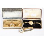 A ladies Cyma 9ct wristwatch, with champagne dial, subsidiary dial, and 9ct expanding strap,